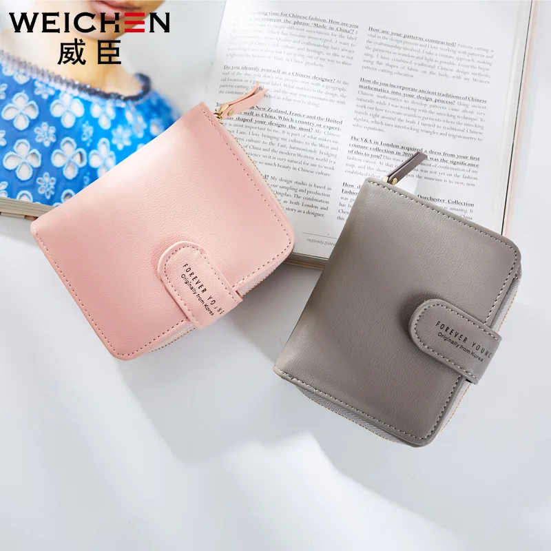WEICHEN Many Departments Women Wallets Leather Zipper Coin Pocket & Card Holder Ladies Short Change