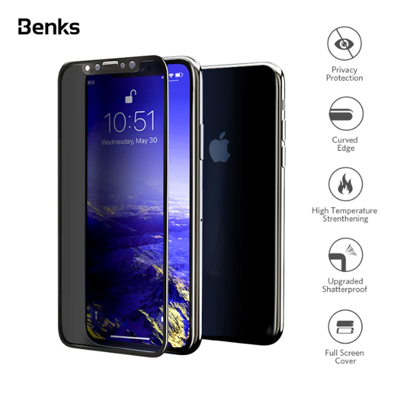 

Benks Anti Spy Tempered Glass For iPhone XS 5.8'' XS MAX 6.5'' XR 6.1" Full Privacy Protection Cover Screen Protector Front Film