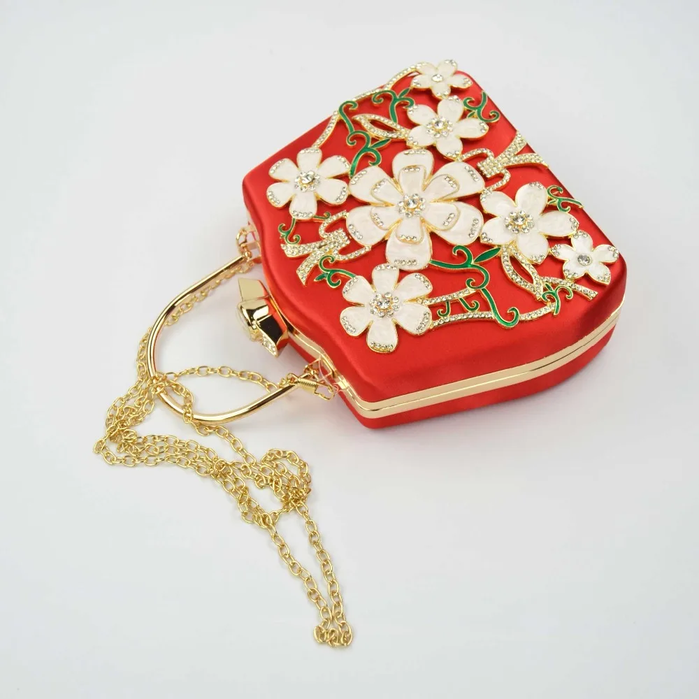 Белый цветок дизайн красный Сатиновые вечерние сумки вечерние партии кошелек женский Tote сумки мини на плечо