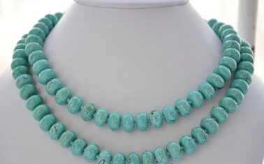 

Jew2630 13mm rondelle blue Turquoise bead necklace 30inch