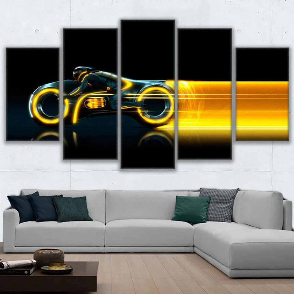 Waliicorners 5 Panel Frame Abstract Modular Motorcycle Picture Canvas Wall Art Painting Home Decor Living Room Canvas Print Modern Painting 7