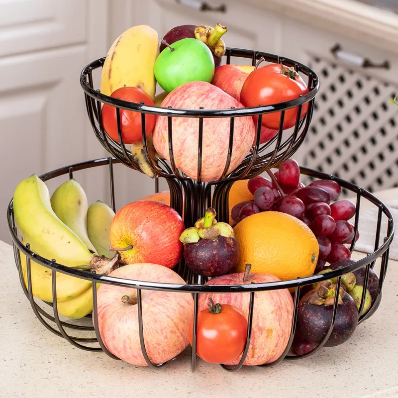 Корзина для фруктов из домашний кухонный металлический овощей органайзер для хранения корзина 2-Слои корзины для хранения корзина для мусора творческий закуски конфеты