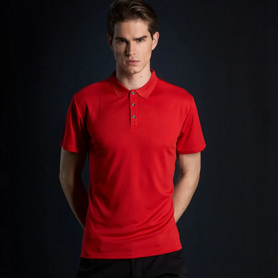 Полиэфирные мужские рубашки поло с коротким рукавом, приталенное поло, мужские повседневные одноцветные рубашки, брендовые, на заказ, серые, белые, Camisa Masculina - Цвет: Красный