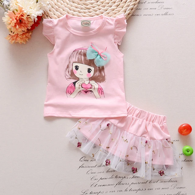 Retail 2017 New Summer Kids Girls Clothing Set T Shirt Dress Cotton