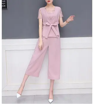 

2018 Summer New design woman lace blouse vest wide-legged pants suit Korean fashion women's three-piece clothing set lady outfit