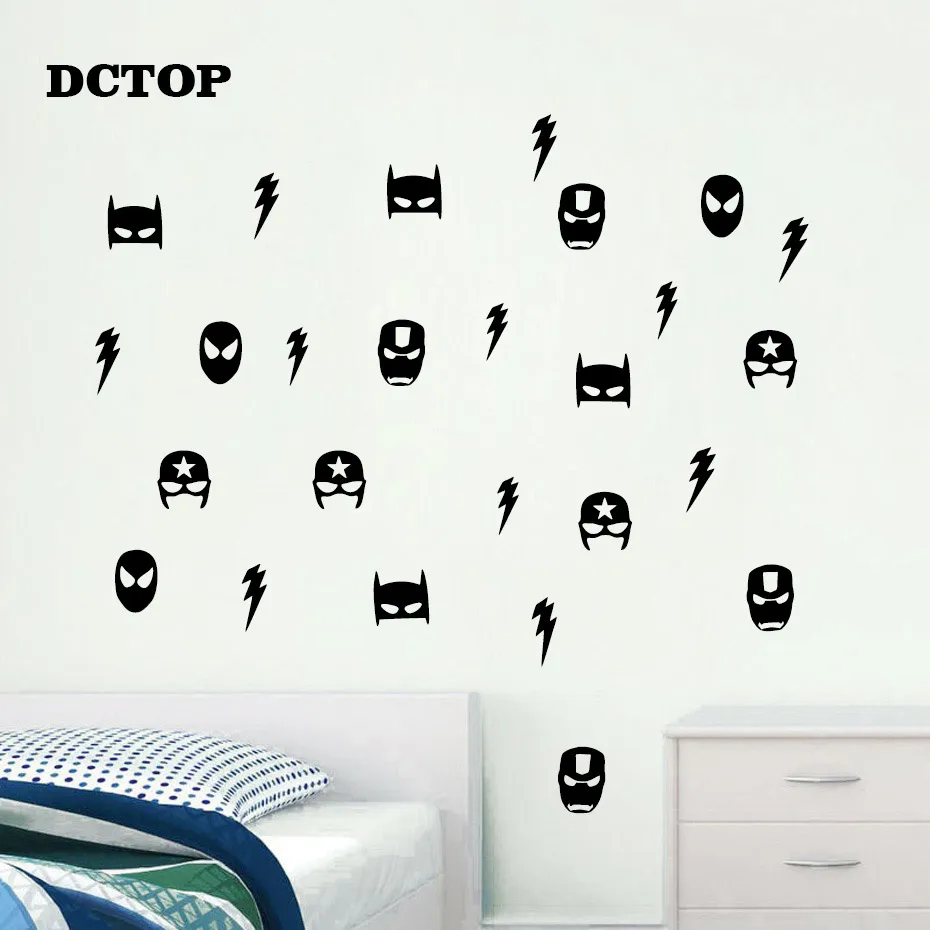 Creative Black Ironman Spiderman Batman Face Wall Decals Stickers Home Decor Nursery Baby Children's Kids Bedroom | Дом и сад