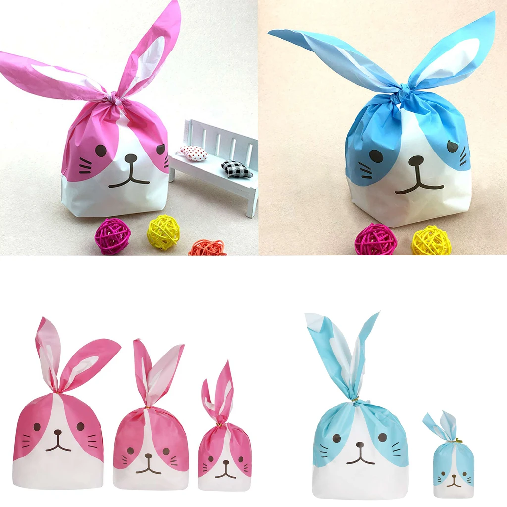 

MagiDeal Lovely 50Pcs Rabbit Bunny Cat Gift Bags Bakery Cookie Treat Bags for Engagement Hen Night Party Decor Gifts Blue/Pink