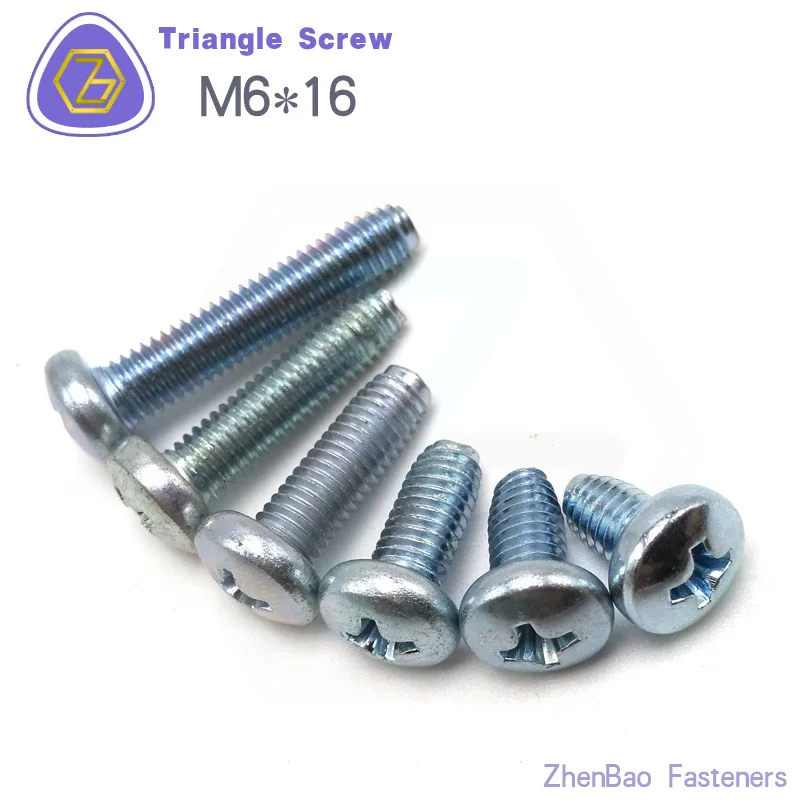 m6*16 , 100pcs , Blue zinc carbon steel Metric pan head screw for