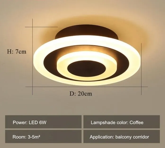 Современный светодиодный потолочный светильник для коридора балкона lustre de plafond современный квадратный блеск светодиодный потолочный светильник - Цвет корпуса: round 20cm coffee