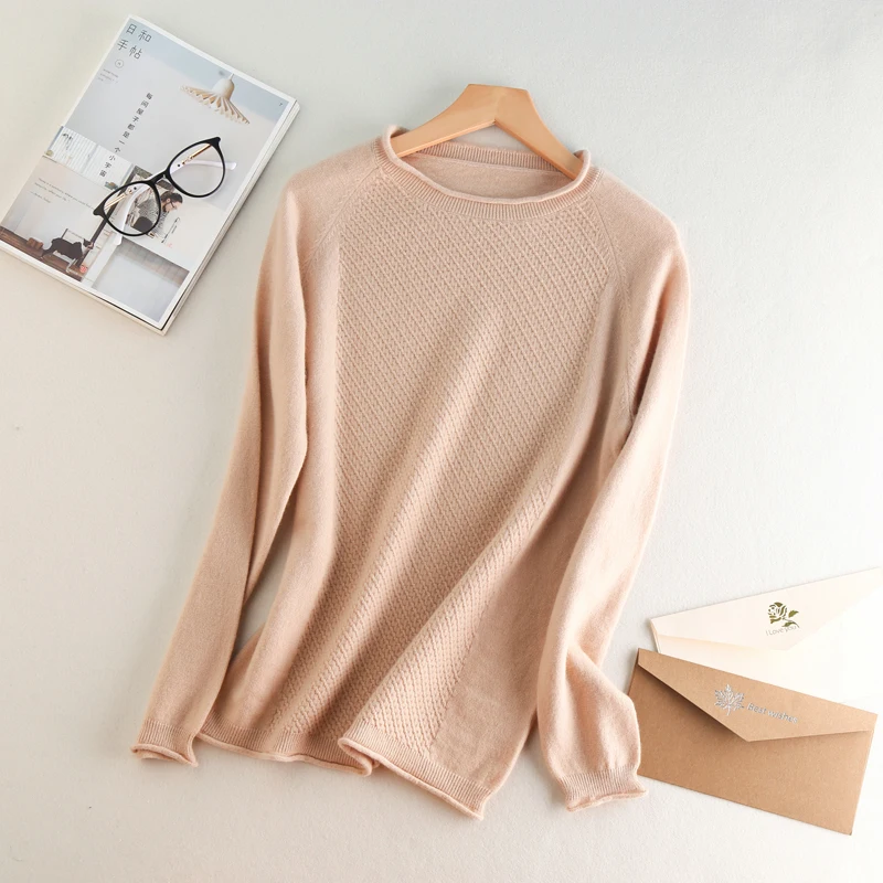 

2018 New Style Women's 100 cashmere sweater and Round Neck solid pullover High Quality Warm Female slim casual tops