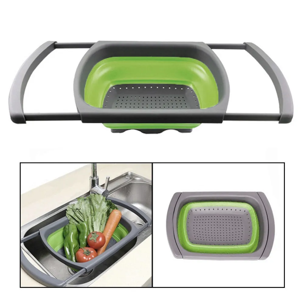 

Foldable Collapsible Kitchen Colander Fruit Vegetable Noodles Strainer Drainer Washing Basket Plastic Drain Folding Baskets B4