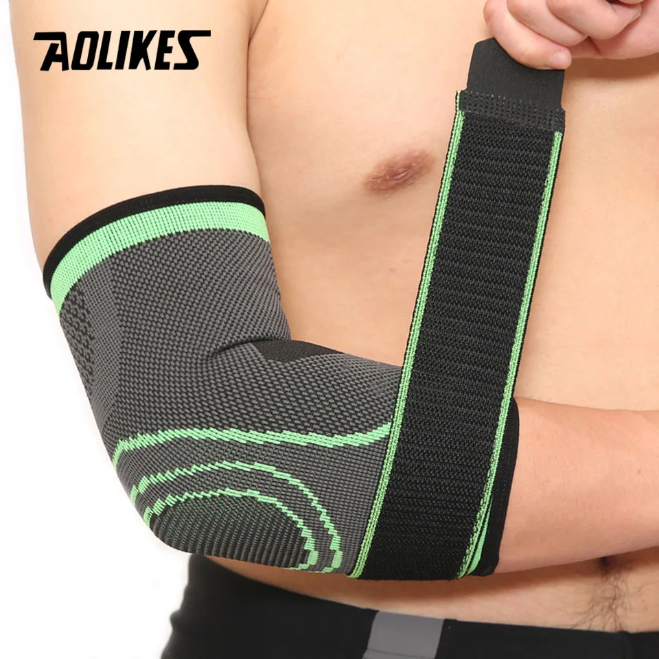 AOLIKES 1 قطع مرونة ضمادة رياضة الرياضة ضغط قابل للتعديل الكوع واقية سادة تمتص العرق كرة السلة تنس الذراع كم