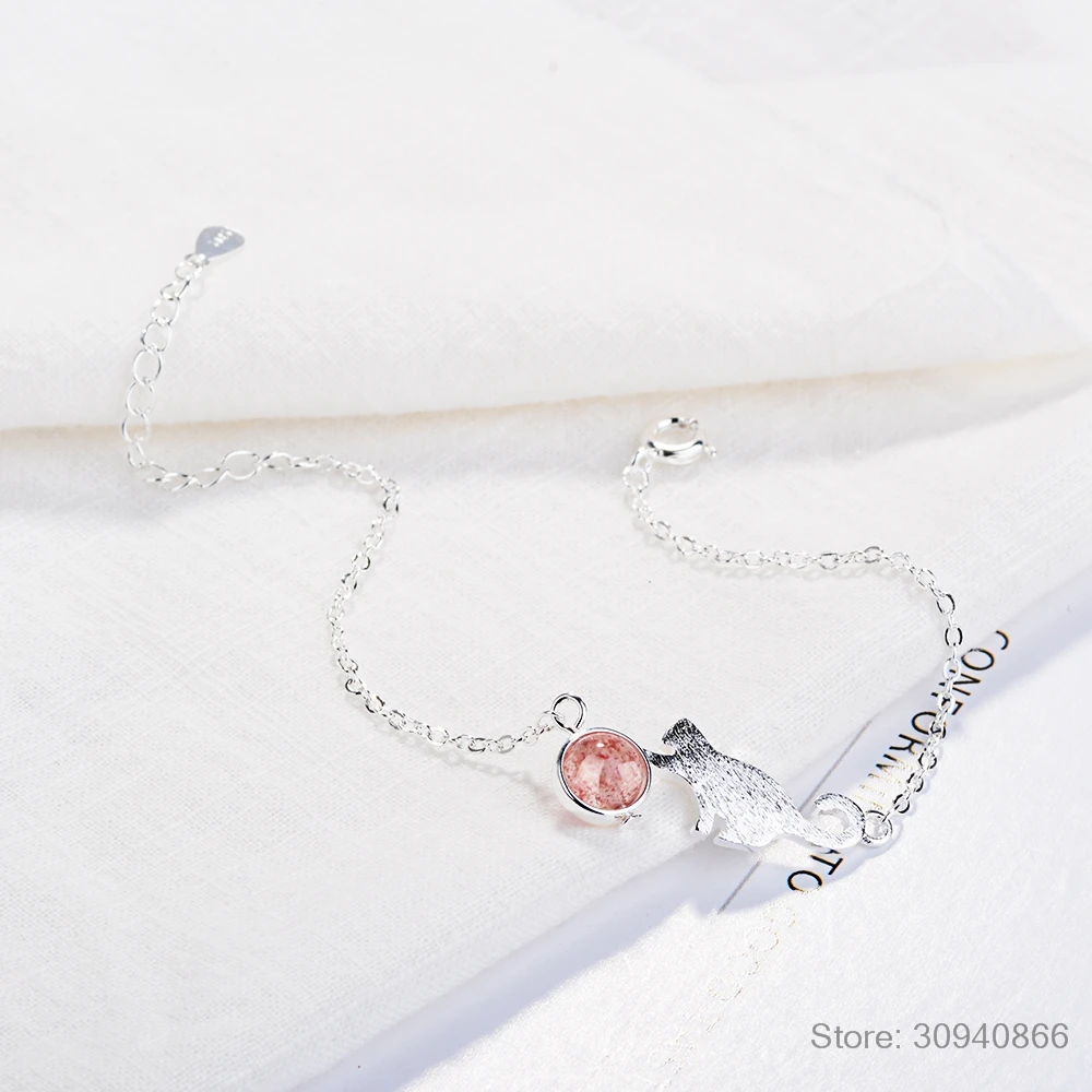 Женский модный браслет с изображением лунного камня, 925 пробы, Серебряное ювелирное изделие, кристалл, милый кот, темперамент, SB119