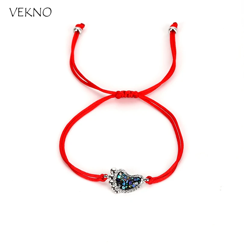 

VEKNO Lovely Toe Natural Shell CZ Charm Bracelet Braided Jewelry Adjustable Rope Black Red String Bracelets for Women Men