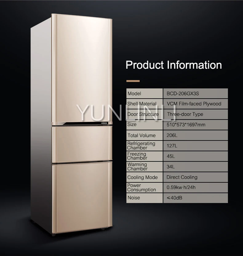 206L трехдверный холодильник, бытовой Холодильный и Морозильный холодильник, холодильник прямого охлаждения 4