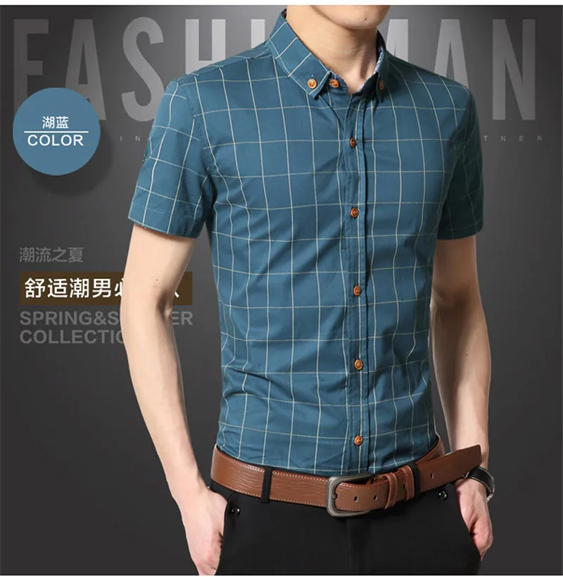 Летняя новая мужская рубашка с коротким рукавом модная тонкая летняя Корейская трендовая Красивая мужская клетчатая рубашка большого размера больше размеров M-5XL