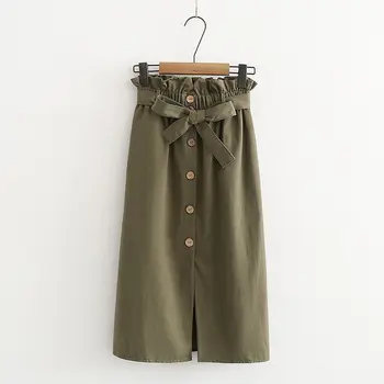 

Elegant Lady Button High Waist Skirt Summer Autumn Skirts Length Korean Female Pleated Skirt