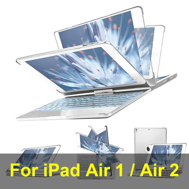 Чехол для iPad Air 2 Air 3 Air 1, чехол-клавиатура, 7 цветов, с подсветкой, вращение на 360, Bluetooth, чехол-клавиатура для iPad Air 3 10,5 - Цвет: Air 1 2 - Silver