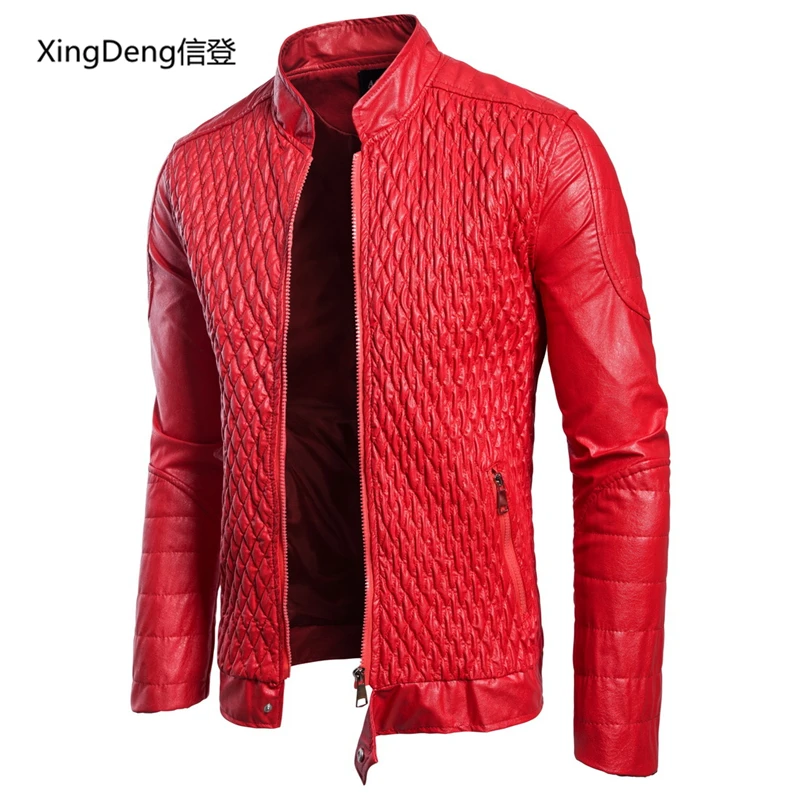 XingDeng Мужская мотоциклетная кожаная куртка повседневная мужская модная куртка на молнии Верхняя одежда с воротником-стойкой одежда для