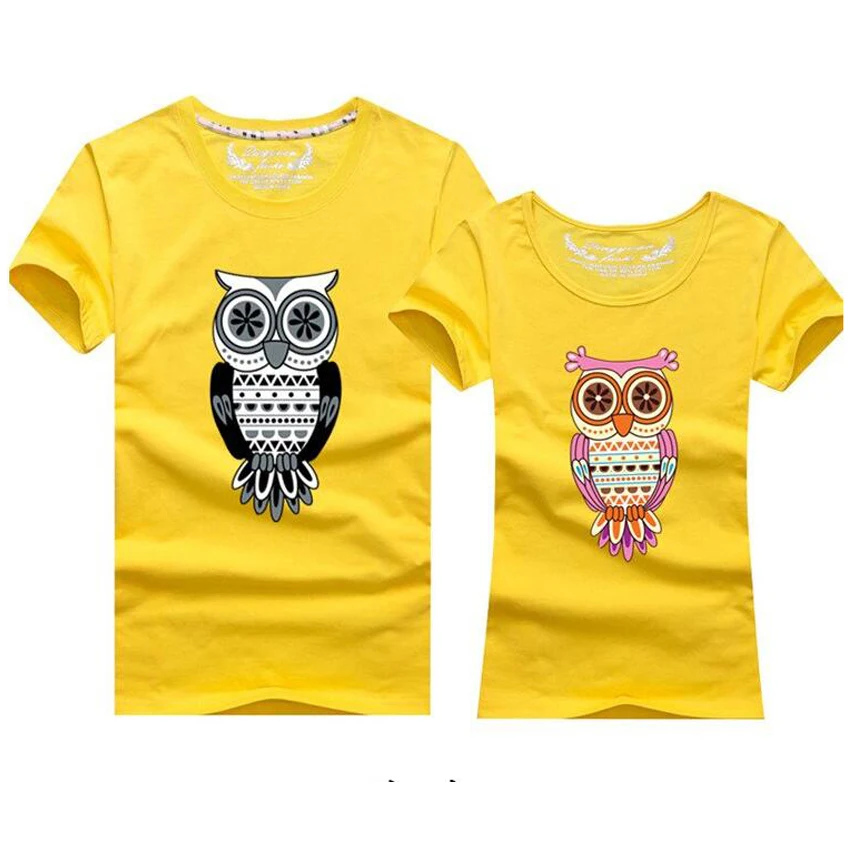 men and women T Shirt Matching Couple Clothing Animal Owl Printed Short