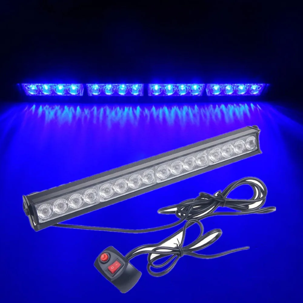 16 LED BLUE Emergency Warning Light Bar Traffic Vehicle Advisor Strobe