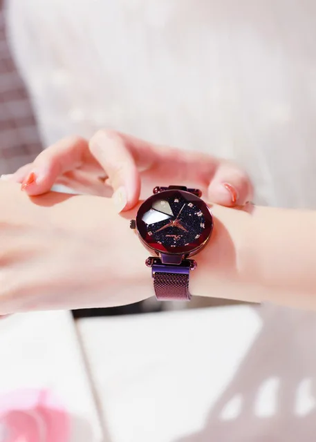 Модные хрустальные магнитные часы для женщин браслет из розового золота кварцевые женские роскошные часы женские часы reloj mujer montre femme - Цвет: Purple-choice-4