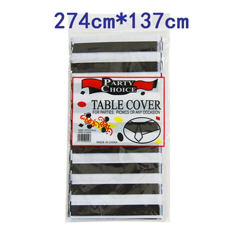 

Big Size 274*137CM Kids Boys Favors Black and white Stripe Design Birthday Party Tablecloth Decoration Table Cover 1pcs/pack