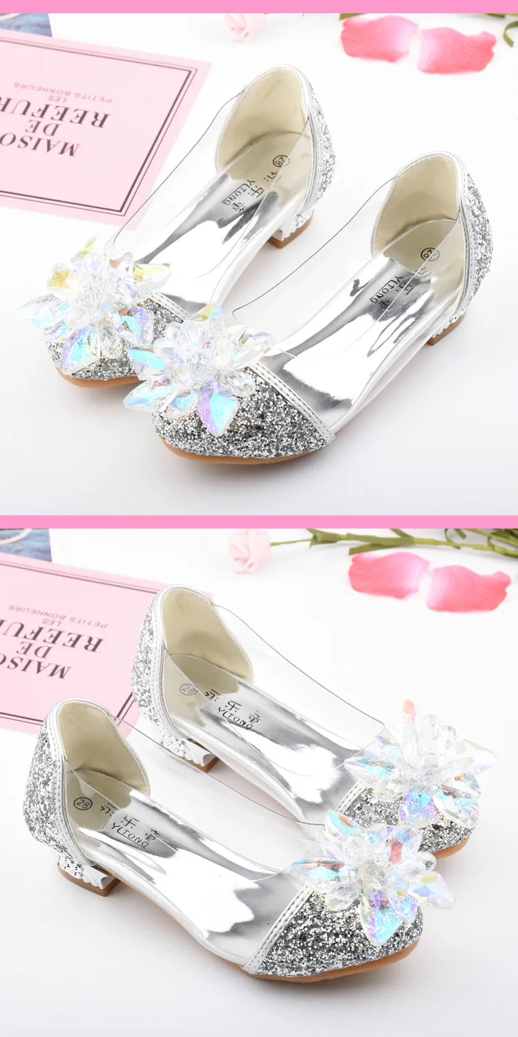 Блестящие, детская обувь для девочек Яркие туфли принцессы с алмазами на высоких каблуках, обувь для девочек, туфли с блестками сандалии со стразами