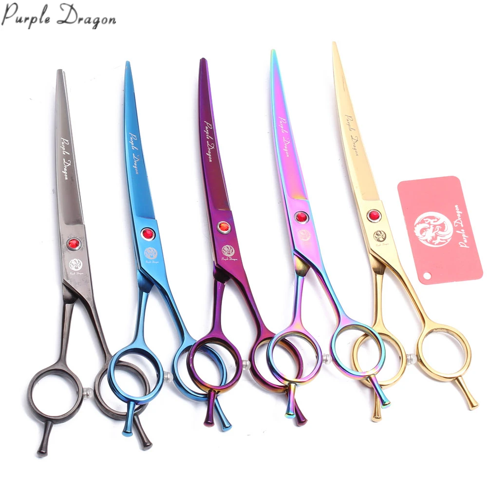 

7" 19.5cm Purple Dragon JP Stainless Professional Grooming Scissors Up Curved Scissors Dog Scissors Pet Shears Finger Rest Z4002