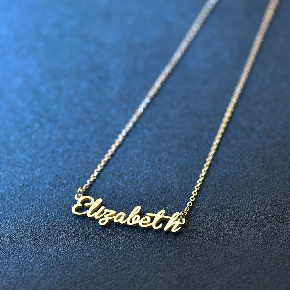 Прямая, персонализированное ожерелье на заказ, золотой цвет, нержавеющая сталь, имя, ожерелье Элизабет, подарок, кулон-табличка с именем, ожерелье