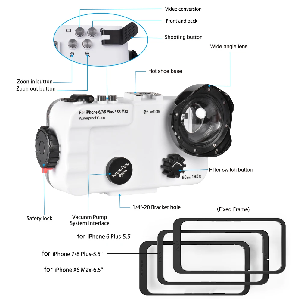 Seafrogs 60 м/195ft Bluetooth Водонепроницаемый Корпус Дайвинг Телефон чехол для iPhone 6/7/8 Plus/iPhone Xs Max, чехол для iPhone 6/7/8 Plus