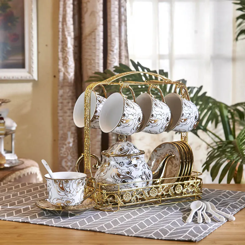 الأوروبي كوب شاي سيراميك وصحون الصينية العاج الذهب...