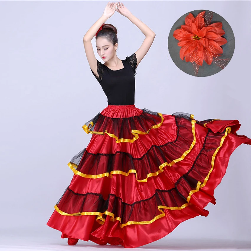 Разноцветная сатиновая многослойная Цыганская юбка 6-12-25 ярдов, юбка для танца живота с рюшами для фламенко/юбка для танца живота