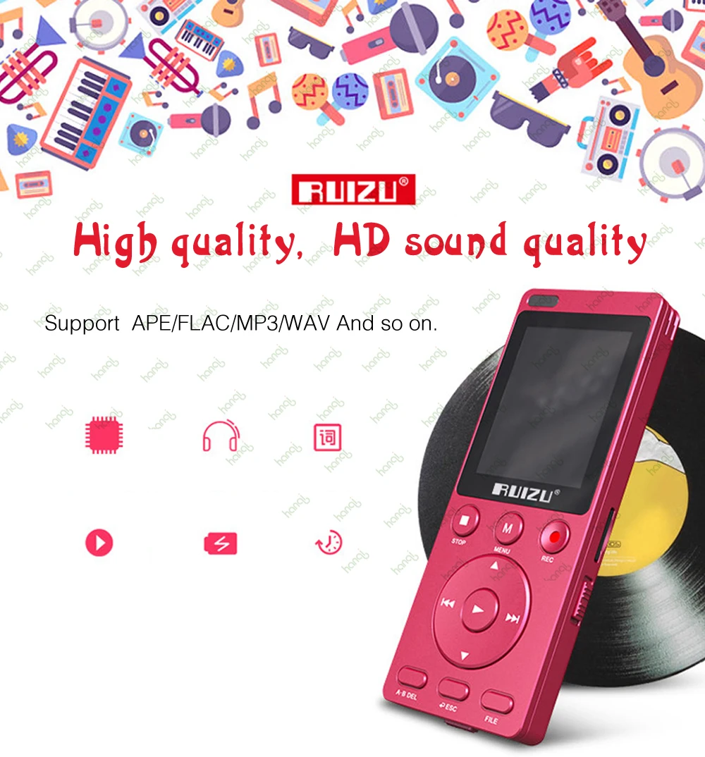 RUIZU K11 8GB Mp3 музыкальный плеер Портативный цифровой диктофон Встроенный громкоговоритель Поддержка TF карты один ключ A-B Повтор для учебы