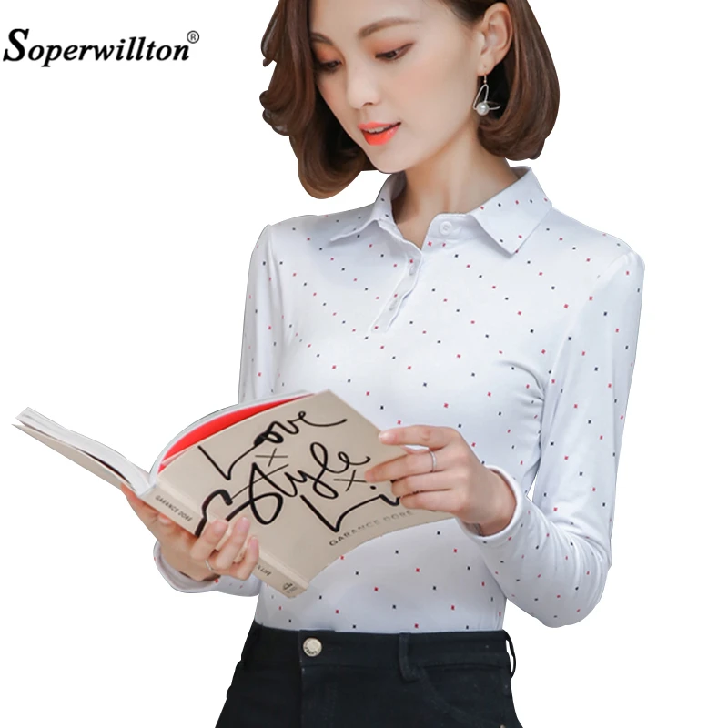 Plus Size S-3XL Cotton Polka Dot Polo Shirt Women Femininas Shirt Spring Autumn Long Sleeve Femme Women's Polos Top