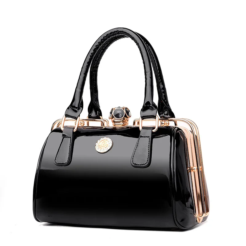 Женские красивые сумочки, новая модная сумка на одно плечо, универсальная сумка-портфель из лакированной кожи с бриллиантами, сумка-клатч - Цвет: black