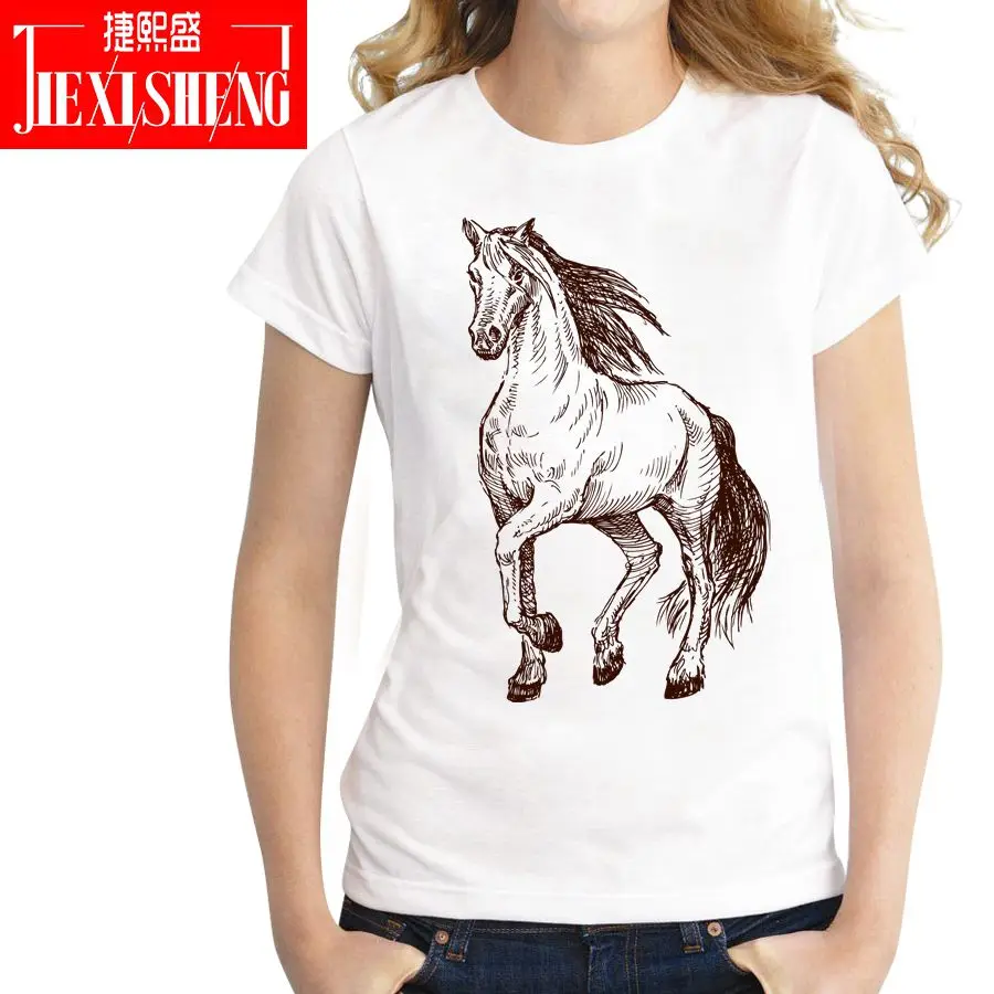 Summer Women T shirt Short sleeve round neck horse Print Casual Tees Womens clothing