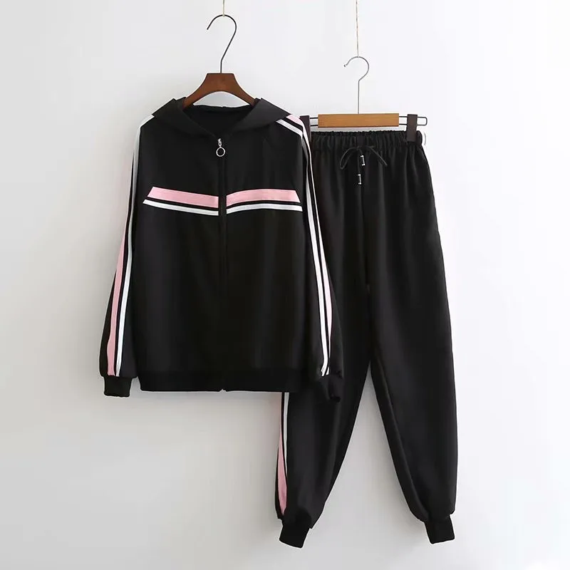 

2018 autumn and winter new European and American casual wild color zipper jacket women, fashion casual pants suit women