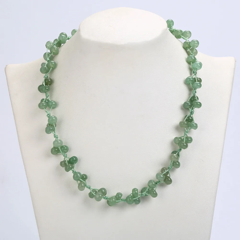 

Aventurine Jade Woven Necklace Natural Stone Crystal Women Handmade Bead Chain Popular Boutique Energy Amber Heart Girl Necklace