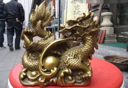 Коллекционные бронзовый лев статуя S0325 Китайский славы Латунь Медь изысканные ремесленного благоприятный знак Дракона Искусства Статуя