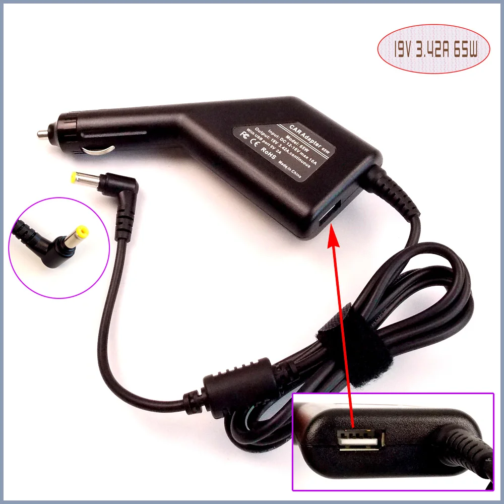 

65W Laptop Car DC Adapter Charger +USB for Acer Aspire E3-111 E5-575 E1-532 E5-522 E5-552 E5-573 E1-570 E1-571 E1-572 E1-772