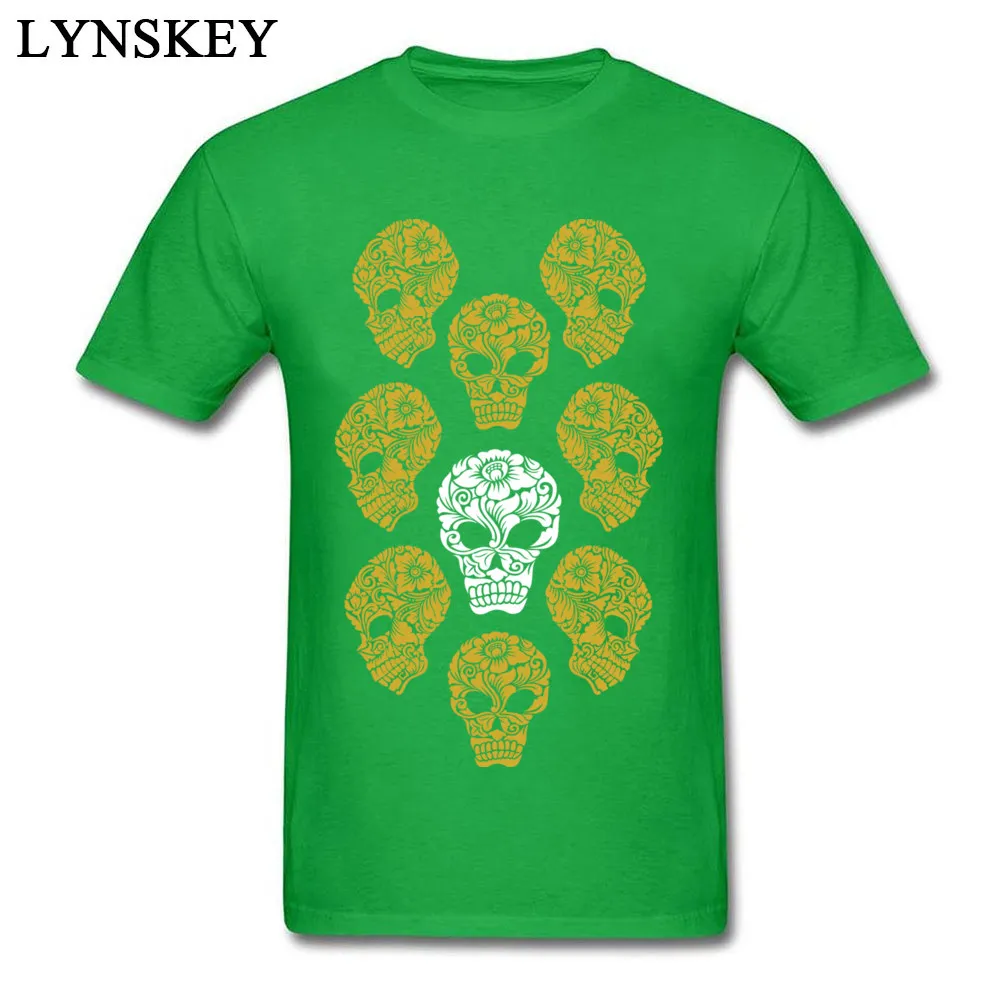 100% Cotton Men Short Sleeve T-Shirt Printed On Tops Tees Cheap Design Crewneck Tee Shirts White and gold skull heads White and gold skull heads green