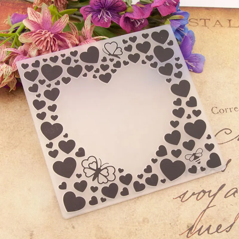 

Heart Embossing folders Square Background Plastic Embossing Folder For Scrapbooking DIY Photo Album Card