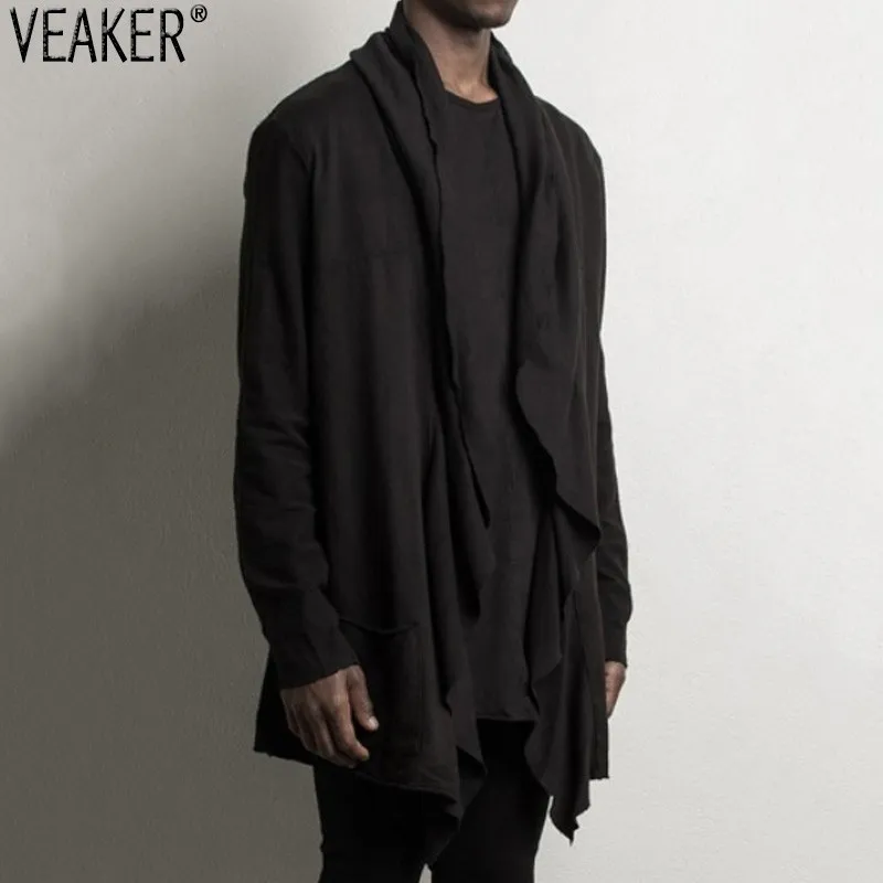 

2019 Autumn New Men's Hoodies Outerwear Male Long Sleeve Hip Hop Mantle Streetwear Black White Large Collar Cloak Jacket