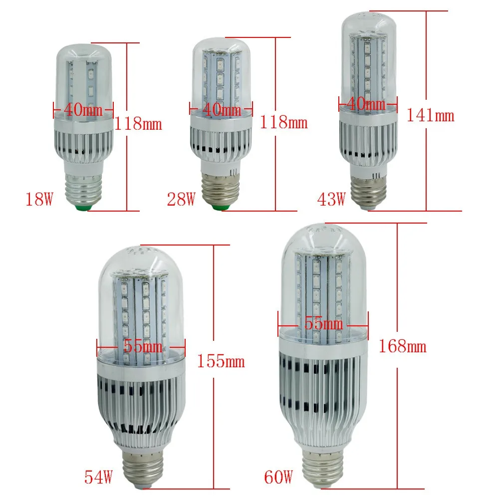 18 Вт/28 Вт/43 Вт/54 Вт/60 Вт E27 AC85-265V светодиодный Кукуруза растет свет лампы для растений цветы и гидропоники Системы с 360 градусов Бесплатная