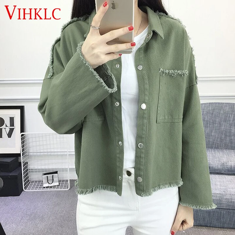 

Autumn Causal Outerwear Women Turn-down Loose Irregular Edges Denim Jackets Fashion New Letter Embroidery Crop Tops C493