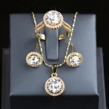 90% off Wedding Jewelry Sets for Brides 925 Sterling Silver Set Gold Color Stud Earrings Ring Necklace Bridal Jewelry