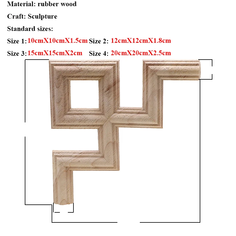 Vintage Unpainted Wood Carved Decal Corner Applique Frame for Home Furniture Wall Cabinet Door Decorative Wooden Miniature Craft