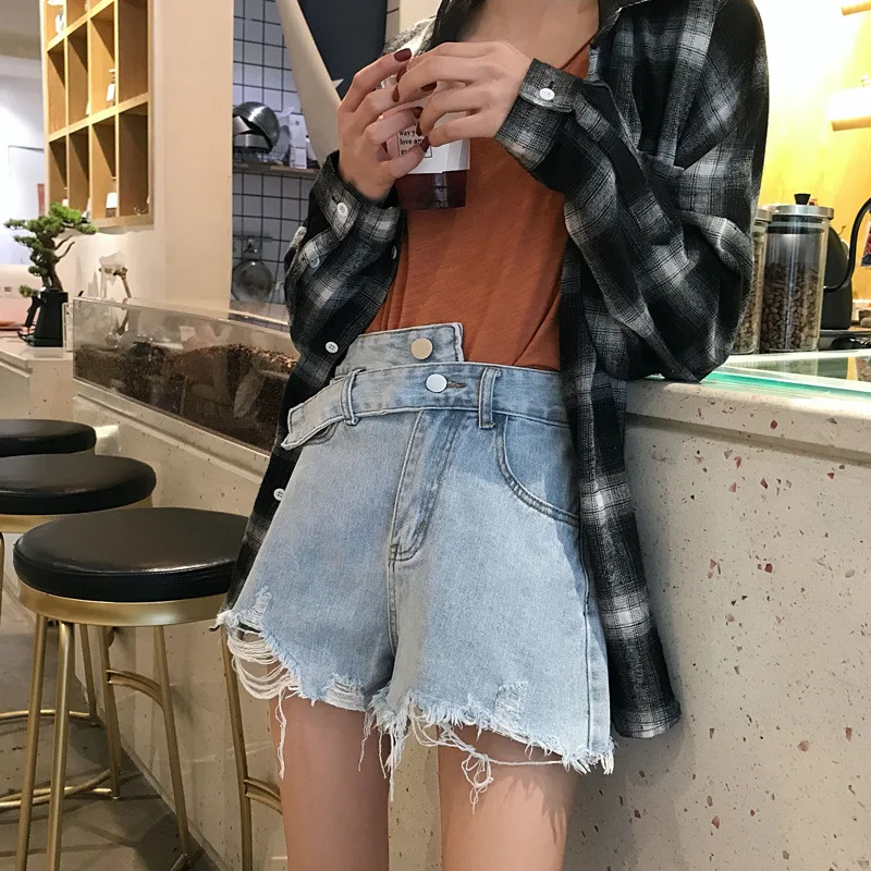 Inplusni женские горячие шорты 2019 лето новая Корейская версия реальный выстрел Высокая талия дизайн широкие брюки шорты женские джинсовые