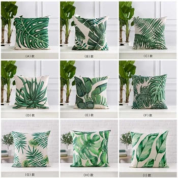 

Wholesale Green Leaves Pillow Cover Cushion Cover Tropical plants Home Decor Throw Pillows Decorative Pillowcase Pillowsham